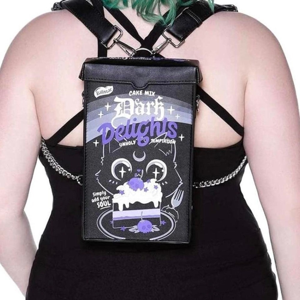 Killstar Dark Delights Cake Mix Box Convertible Backpack Crossbody Bag Black